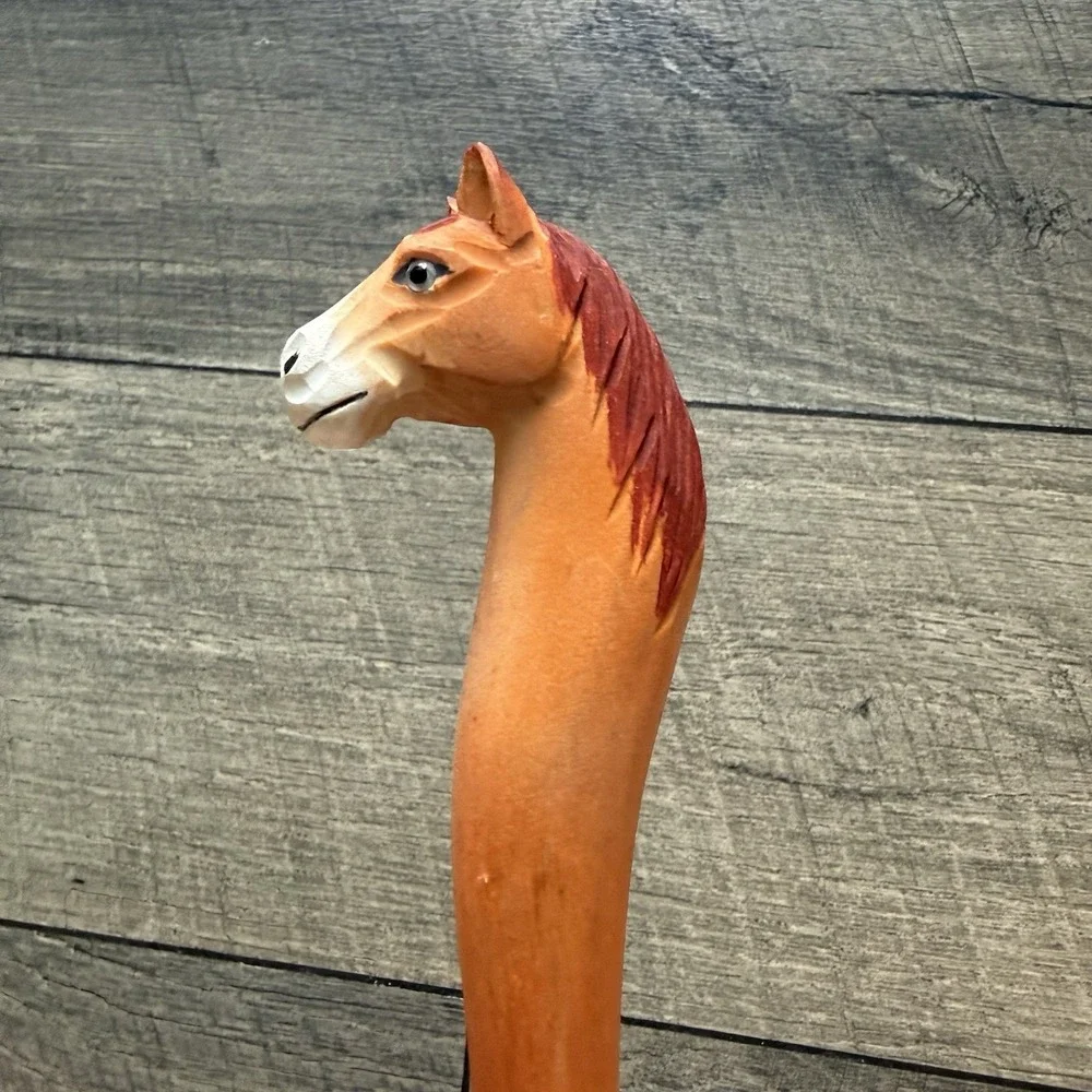 Wooden Horse Head Ballpoint Pen Hand Carved Equestrian Western Brown 6in‎ No Ink